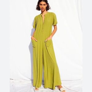 Free People Beach Relaxed Wide-Leg Jumpsuit in beautiful Green